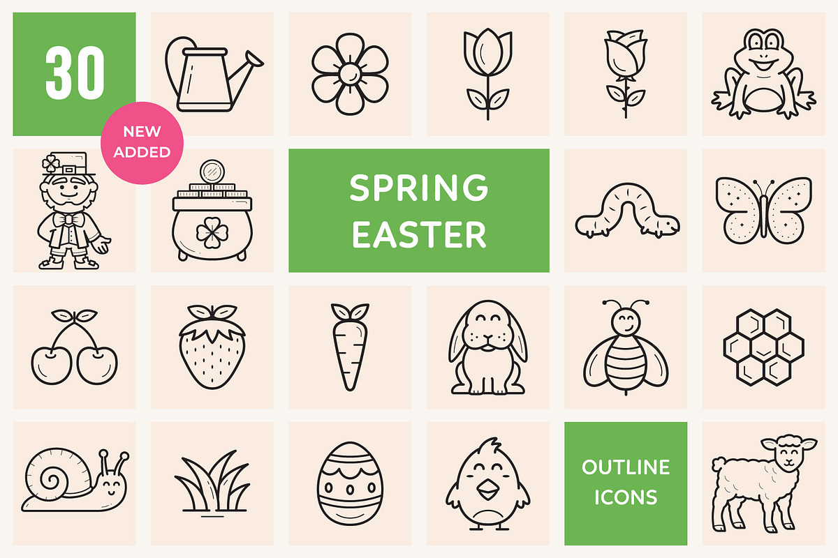 Spring and Easter Outline Icons, an Outline Icon by Sargatal (Photo 1 of 4)