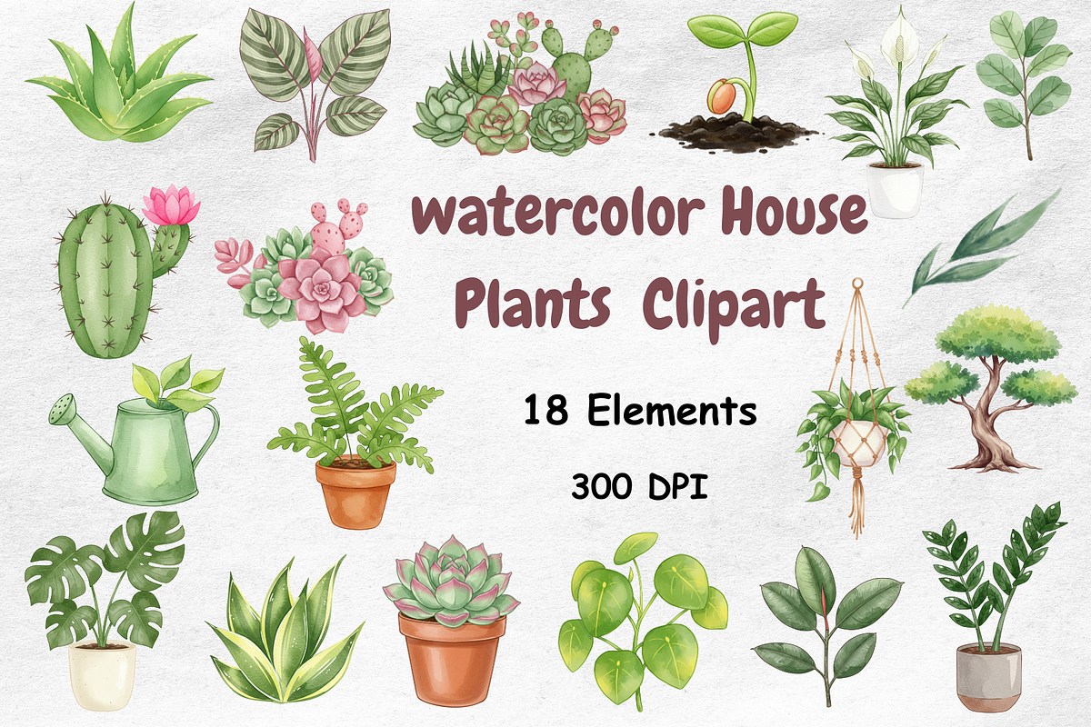 Watercolor House Plants Clipart, a Decorative Illustration by BerryPieArt (Photo 1 of 4)