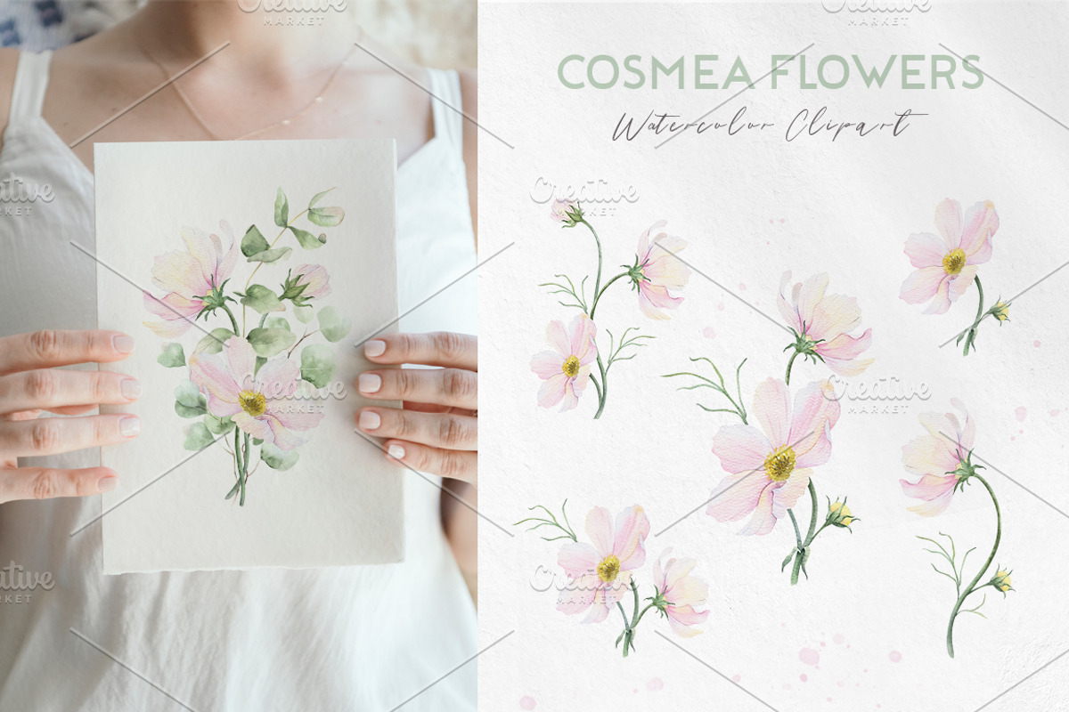 Pink Flowers Watercolor clip art, an Illustration by Fedulova Art (Photo 2 of 12)