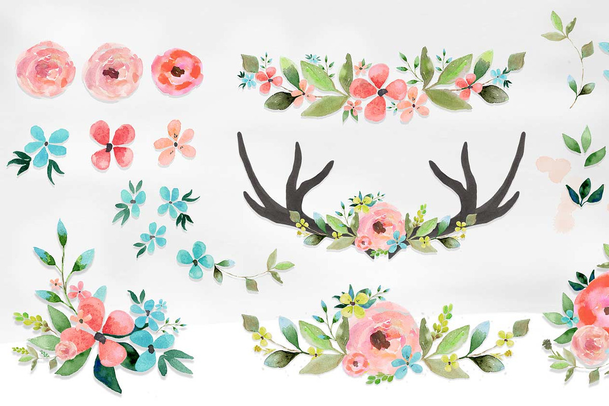 Floral bouquets - Watercolor clipart, an Illustration by DigitalCloud (Photo 2 of 3)