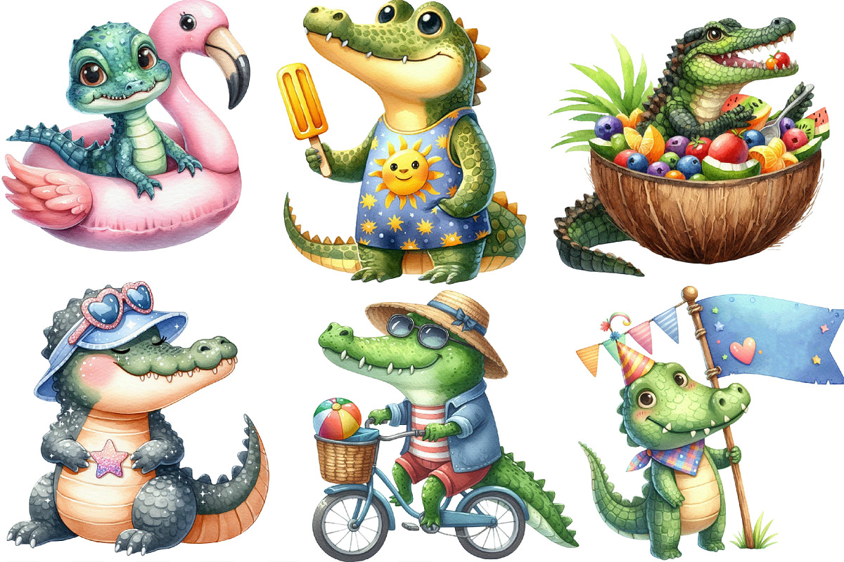 Summer Crocodile Character Clipart, an Illustration by Designking (Photo 2 of 4)
