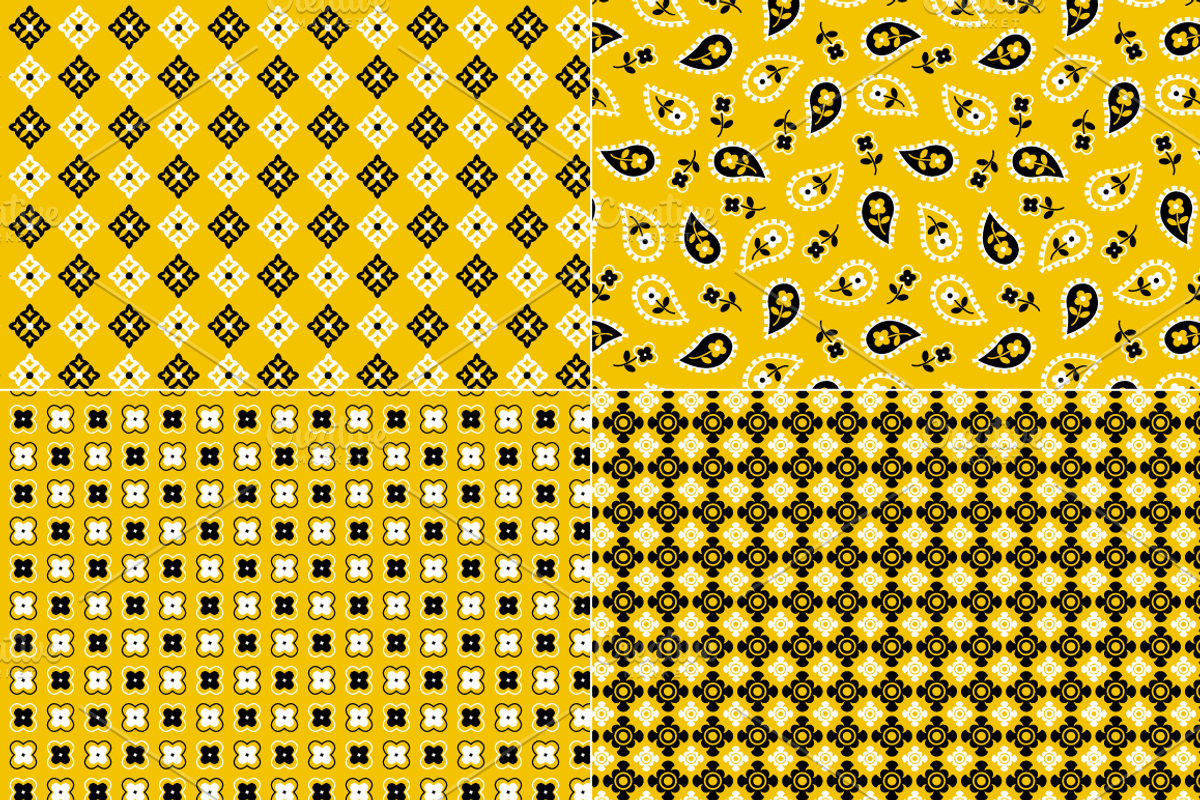 Seamless Yellow Bandana Patterns preview 4