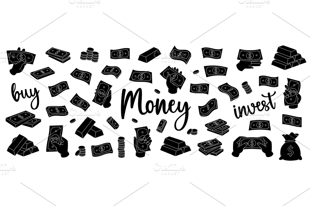 Black money set. Flying cash, green, a Finance Illustration by GraphiShop