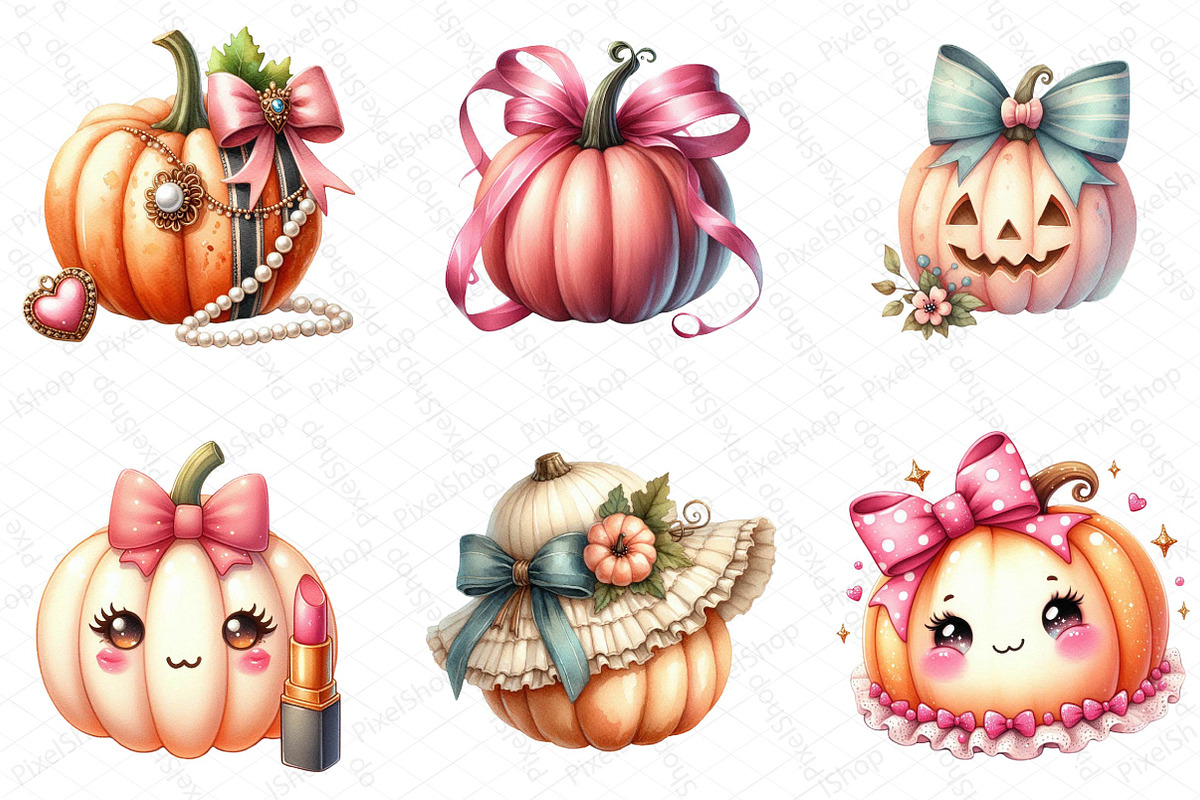 Halloween Coquette Pumpkin Clipart, an Illustration by DreamPrint404 (Photo 2 of 5)
