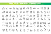 Public Infrastructure Line Icons Set, an Outline Icon by Tettygreen (Thumbnail 1 of 2)