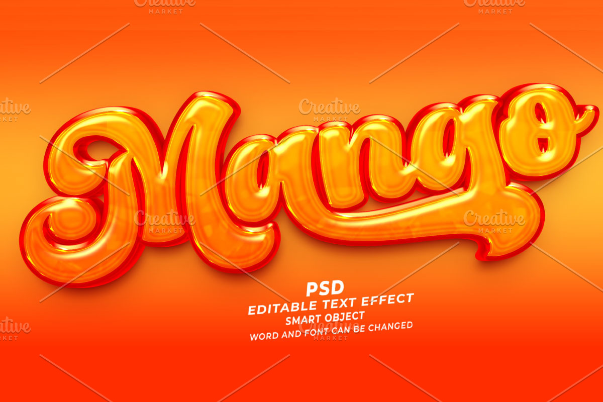 Mango PSD 3D Editable Text Effect, a Layer Style Add-On by TrueVector (Photo 1 of 2)