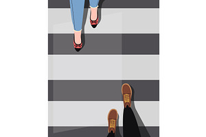 Men and women feet on road crossing, a Person Illustration by YummyBuum