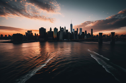 view of a city skyline at sunset, an Architecture Photo by Virgo Studio