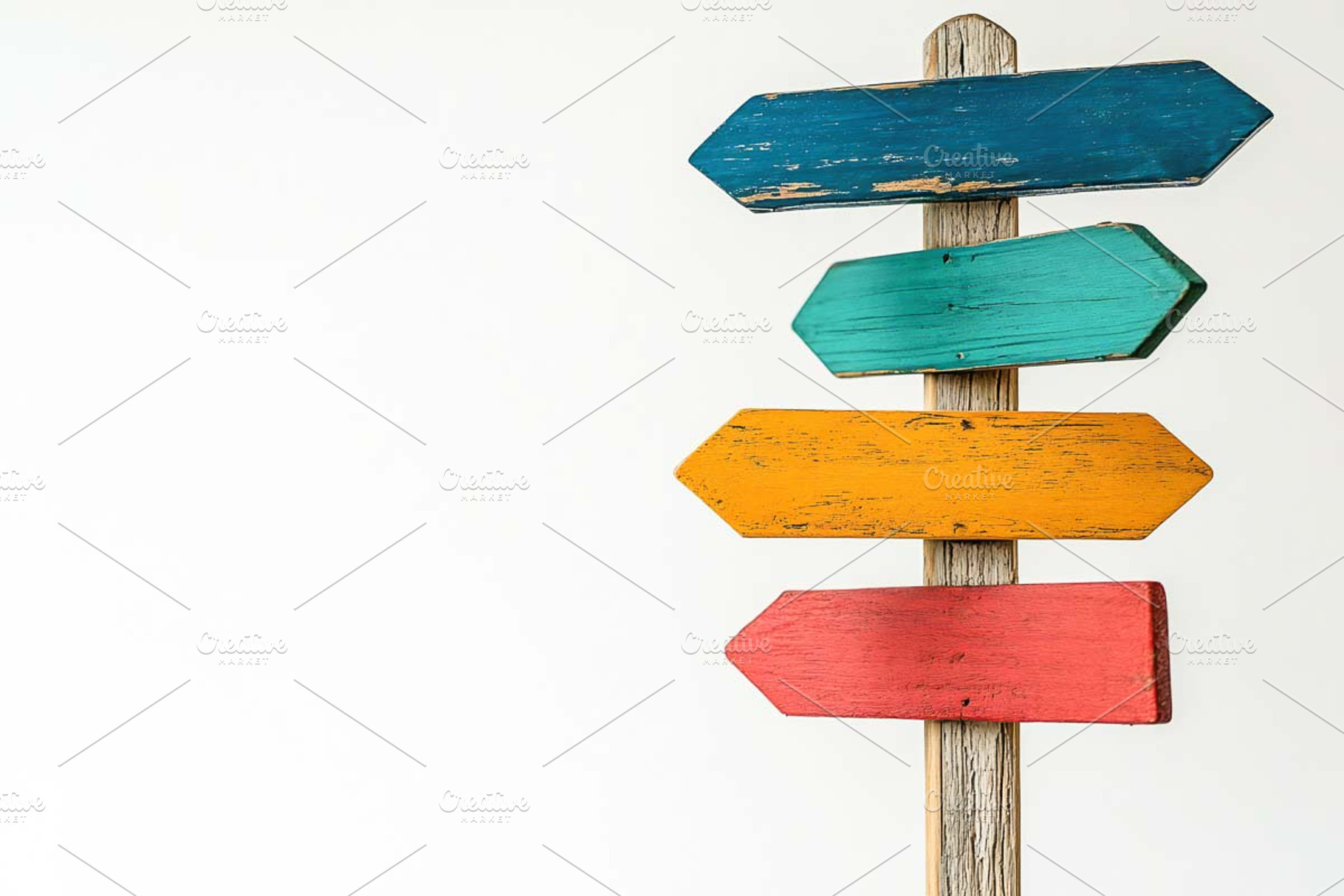 Wooden post with directional signs, a Business Photo by VetalStock