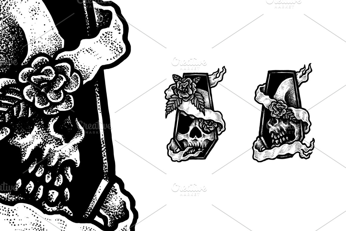 Coffin Skull – 4 T-Shirt Designs, an Illustration by Design by sebrodbrick (Photo 3 of 4)
