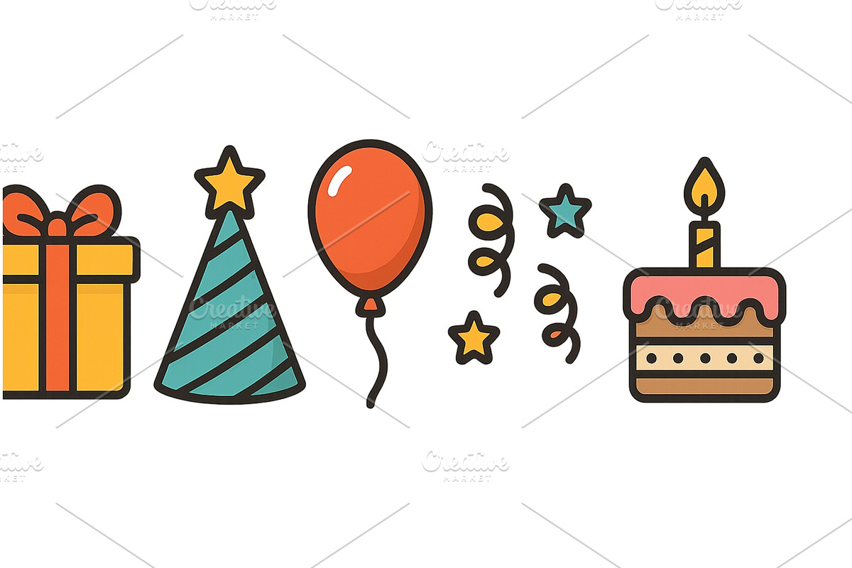 Colorful celebration icons including, an Object Illustration by ZinetroN