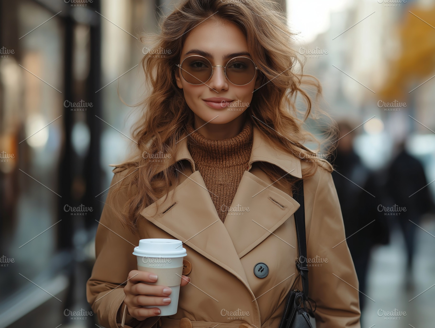 A stylish young woman of Caucasian descent enjoys her coffee while wearing a be, a Person Photo by ImageMir