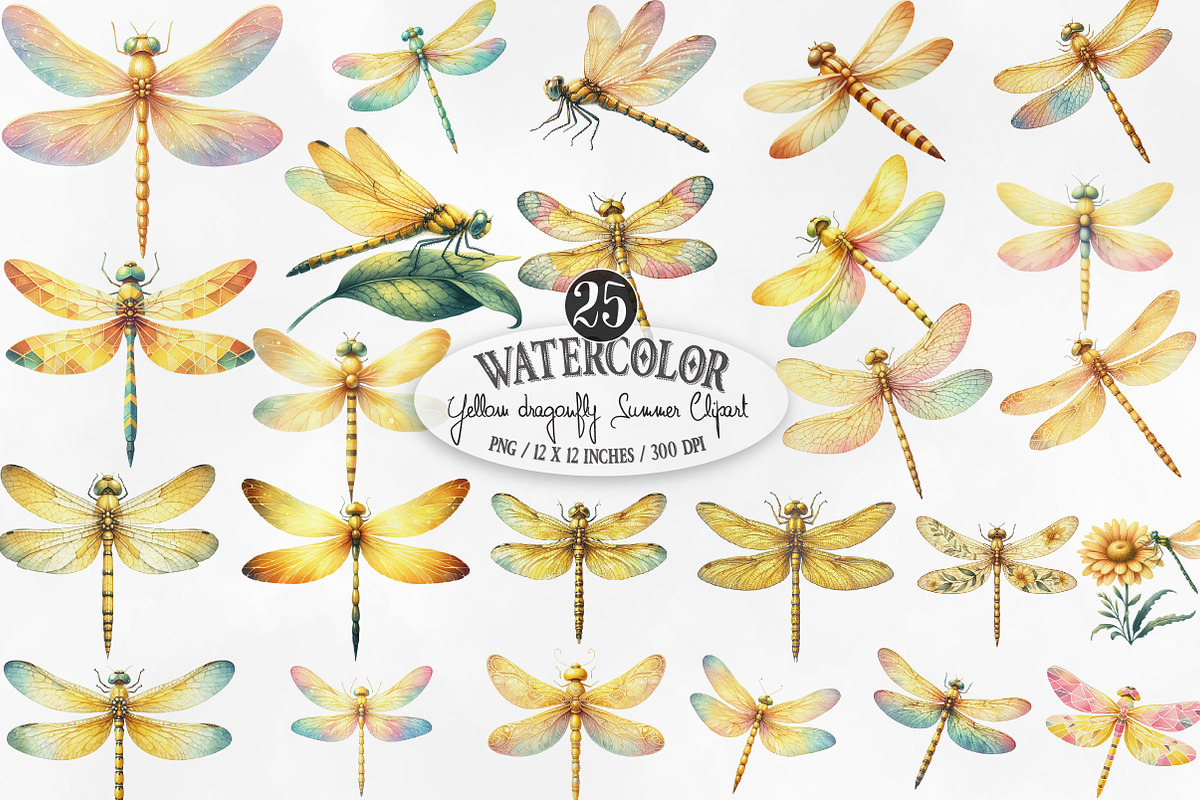 Yellow dragonfly  Summer Clipart, an Illustration by Designking (Photo 1 of 4)