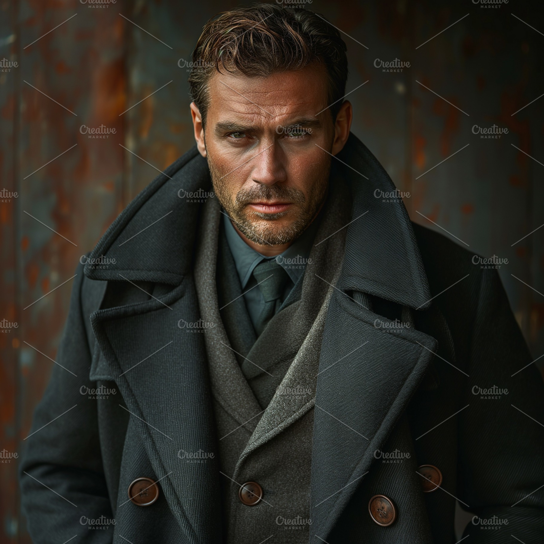 Handsome Caucasian man in a stylish dark coat and scarf, exuding confidence wit, a Person Photo by ImageMir