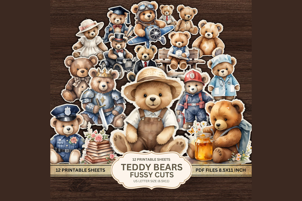 Teddy Bears Fussy Cuts PDF, a Decorative Illustration by Coral Beauty (Photo 1 of 7)