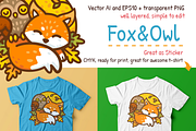 Fox & Owl Cute Animal Mascots, an Animal Illustration by Manudesign (Thumbnail 2 of 3)