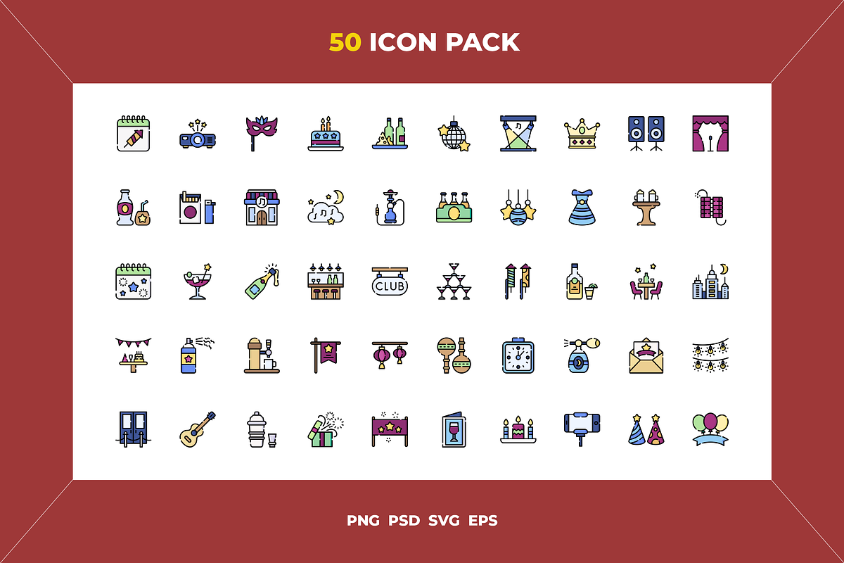 Night party icons, an Outline Icon by Wencory (Photo 1 of 2)
