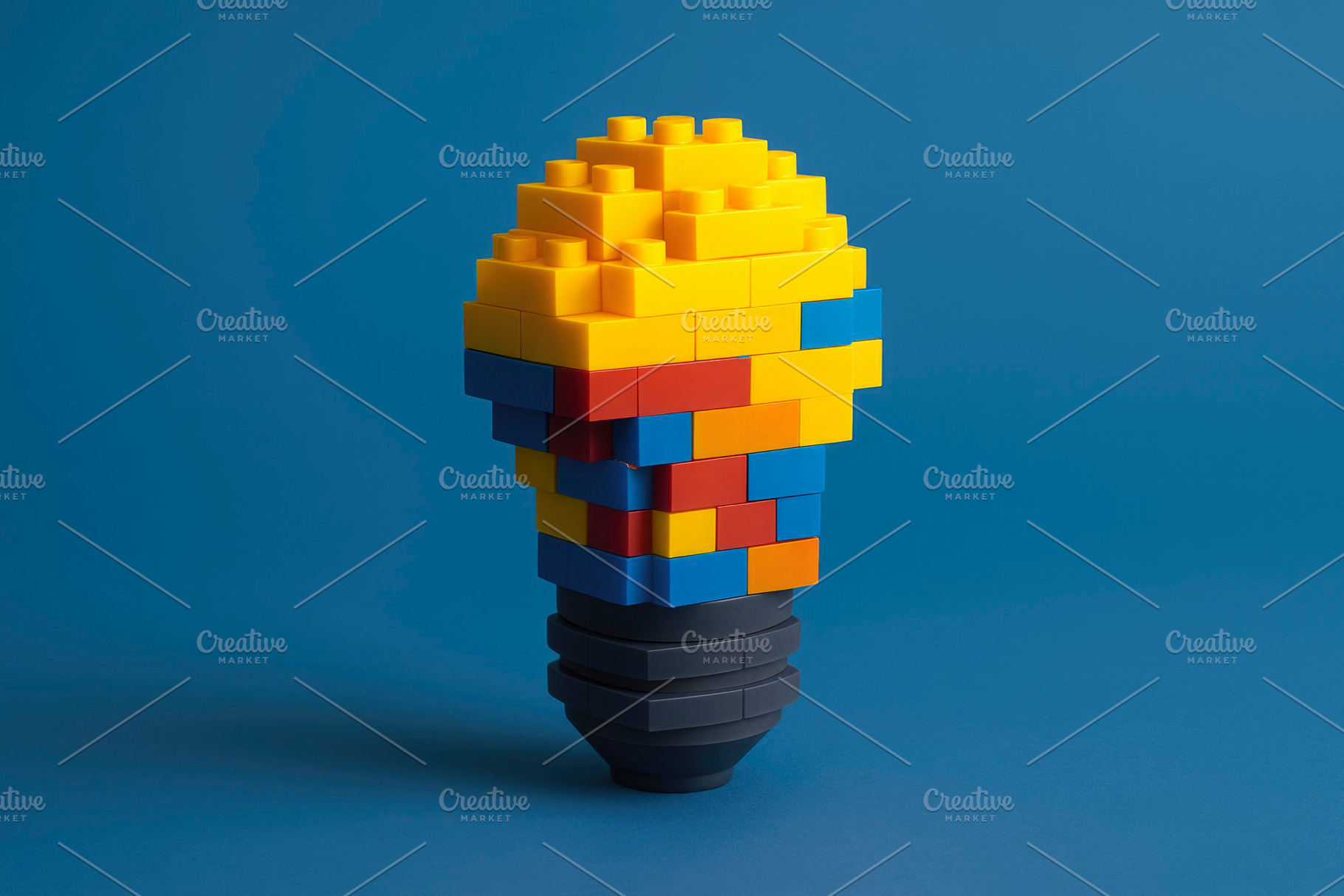 a lightbulb made of toy blocks, generative AI, a Photo by Nito