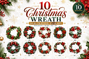 Christmas Wreath Sublimation Clipart, a Seasonal Illustration by S Graphic Studio (Thumbnail 1 of 4)