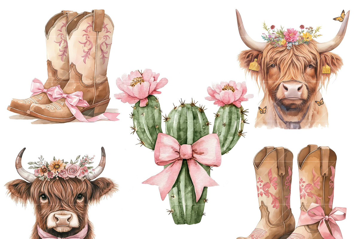 Watercolor Coquette Cowgirl Clipart, a Decorative Illustration by Design Scotch (Photo 6 of 8)