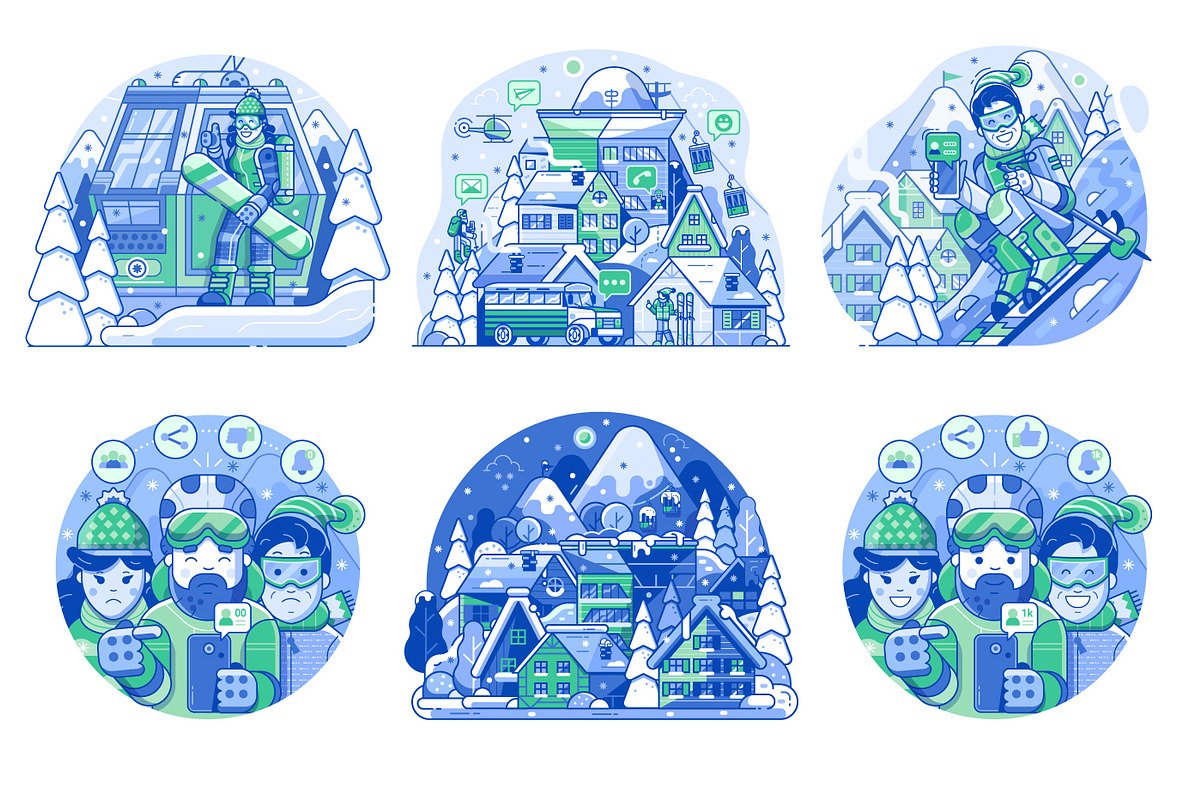 Skiing Resort Web Illustrations, a Sport Illustration by Alex Krugli (Photo 3 of 15)