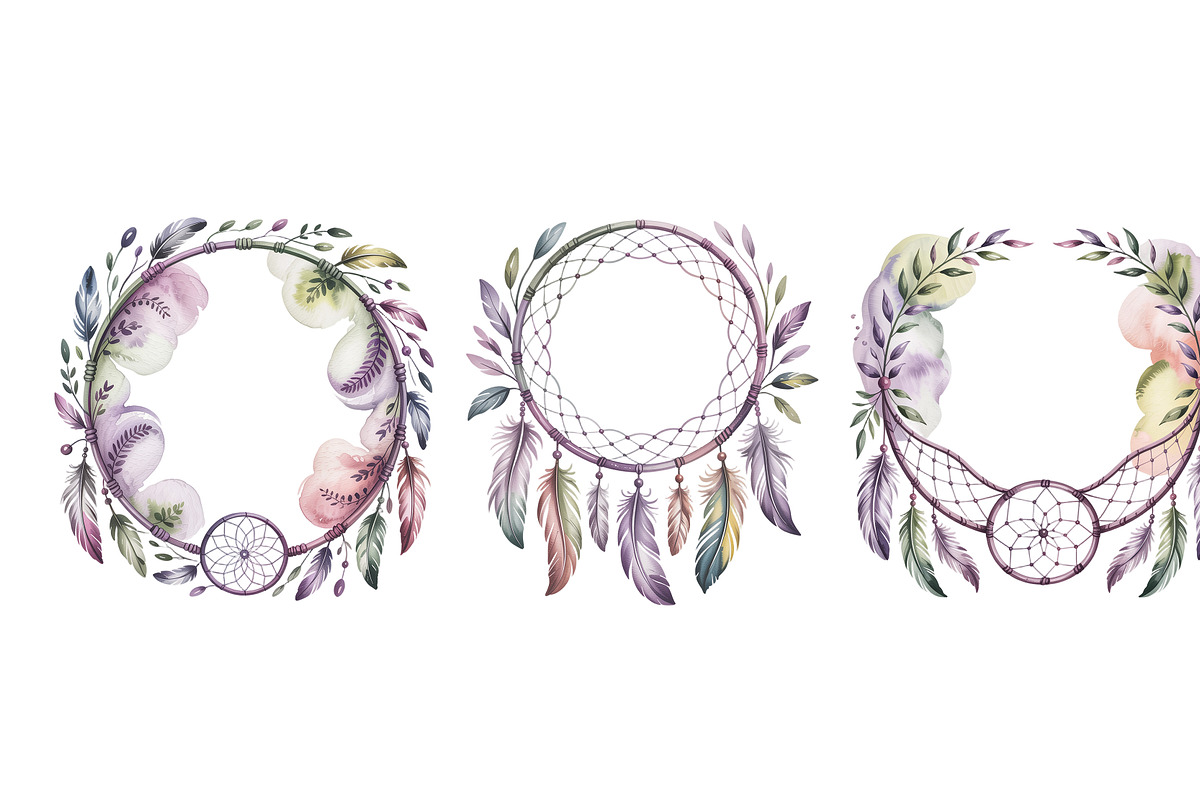 Watercolor Dreamcatchers Frames, a Background Graphic by SketchArtStudio (Photo 2 of 3)