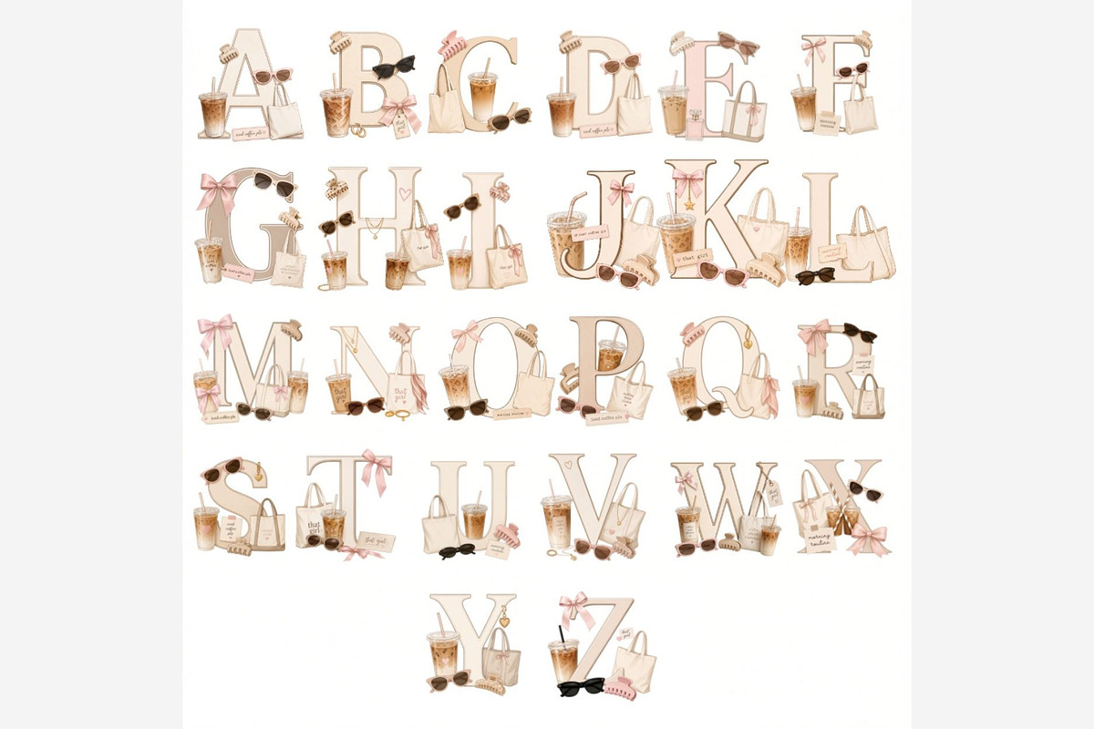 That Girl Coffee Alphabet PNG Bundle, a Work Illustration by Tanya Kart (Photo 2 of 6)