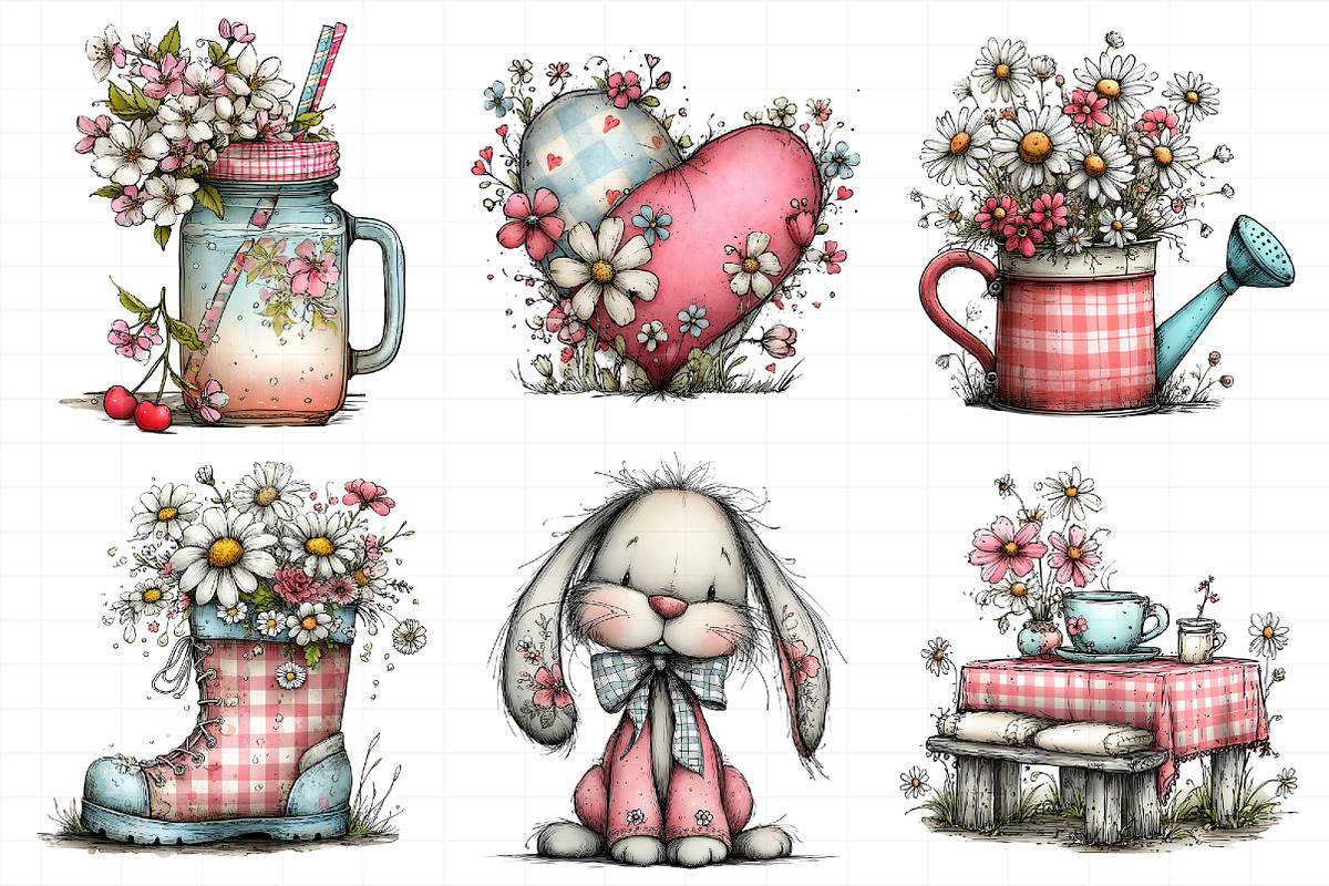 Whimsical Spring Gingham Clipart, an Illustration by Daily.Designs (Photo 6 of 7)