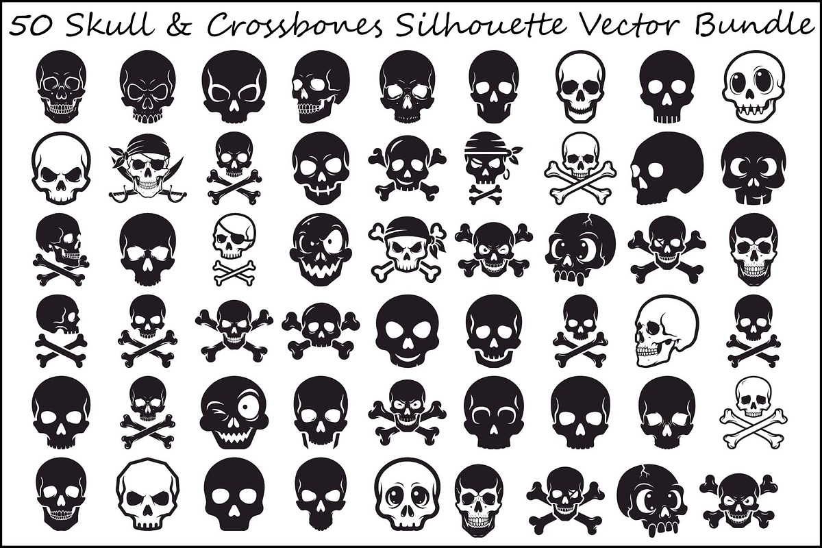Skull & Crossbones Silhouette Vector, an Illustration by jahid234 (Photo 1 of 51)