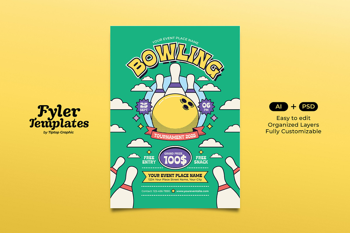 Bowling Tournament Flyer Template, a Flyer Template by Tiptop Graphic (Photo 1 of 5)