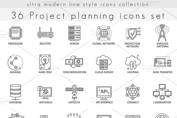 36 Network Technology Line Icons Set