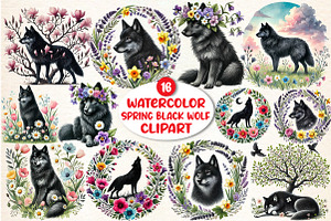 Spring Black Wolf Clipart, a Seasonal Illustration by DreamArtGraphic