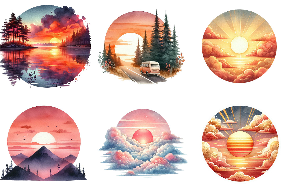 Sunset Sticker Clipart, an Illustration by DreamArtGraphic (Photo 2 of 5)
