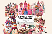 CUTE LOVELY PINK SNOWMEN CLIPART, a Seasonal Illustration by Daring Digies (Thumbnail 1 of 7)