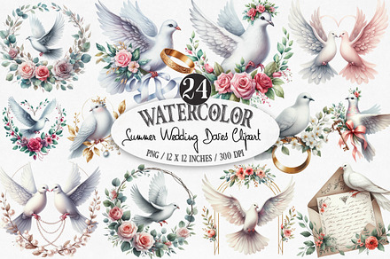 Summer Wedding Doves Clipart