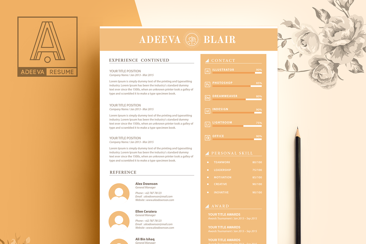Clean Resume Template Blair, a Resume Template by AdeevaResume (Photo 3 of 4)