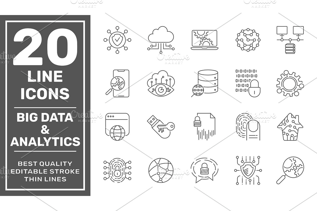 Data Processing line vector icon set, a Finance Illustration by defmorph