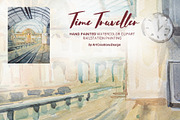 Watercolor Time Traveller Clipart, a Transportation Illustration by ArtCreationsDesign (Thumbnail 11 of 12)