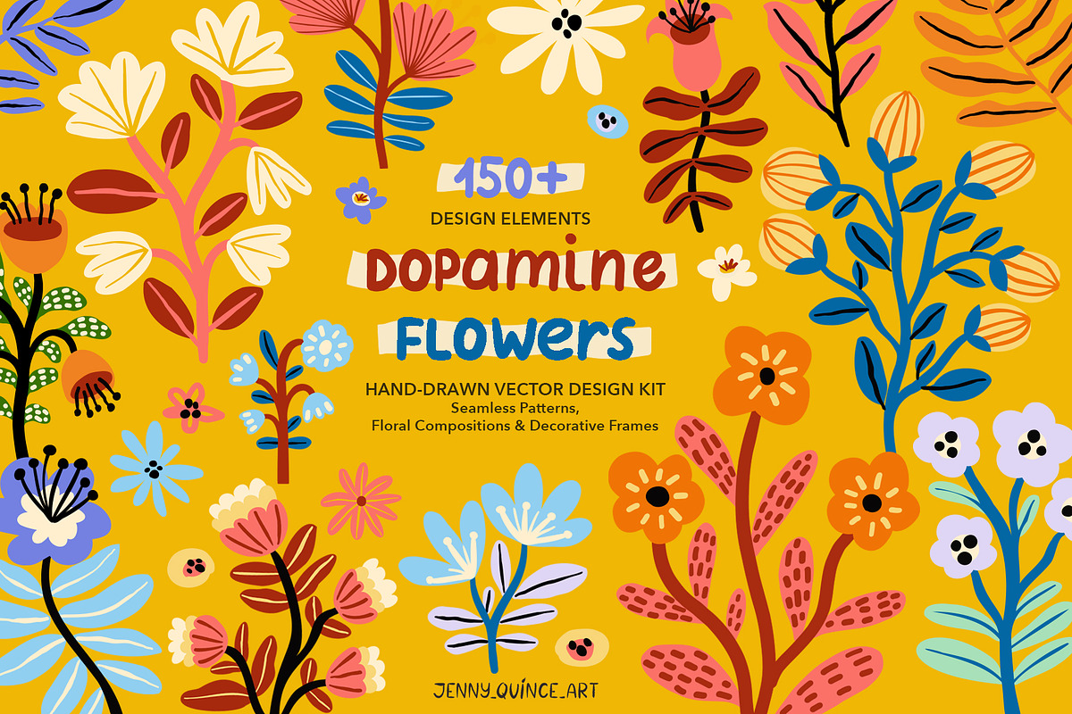 Dopamine Flowers – Vector Design Kit, a Decorative Illustration by Jenny Quince (Photo 1 of 15)