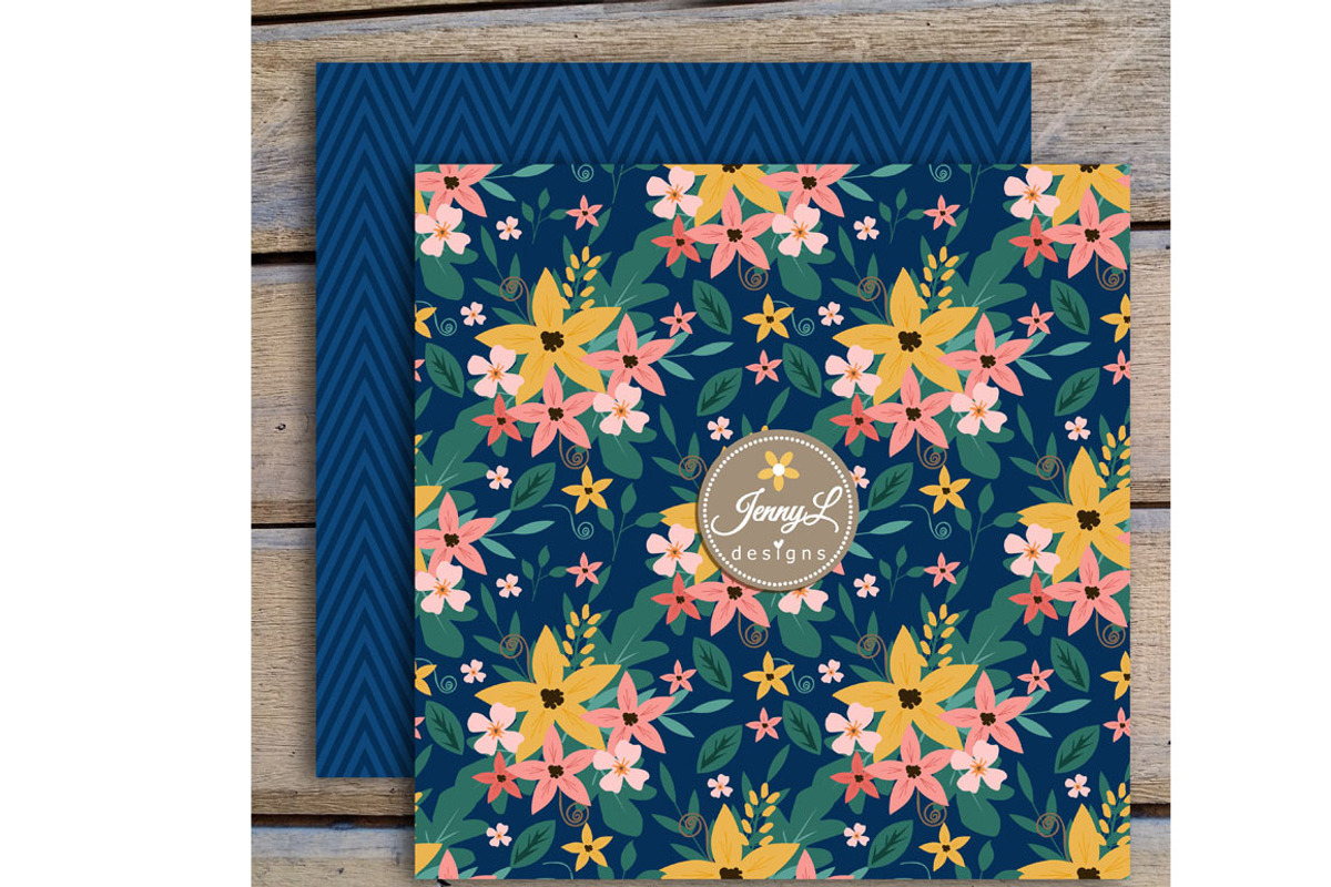 Navy Blue Flower Digital Paper, a Pattern Graphic by JennyL Designs (Photo 3 of 6)