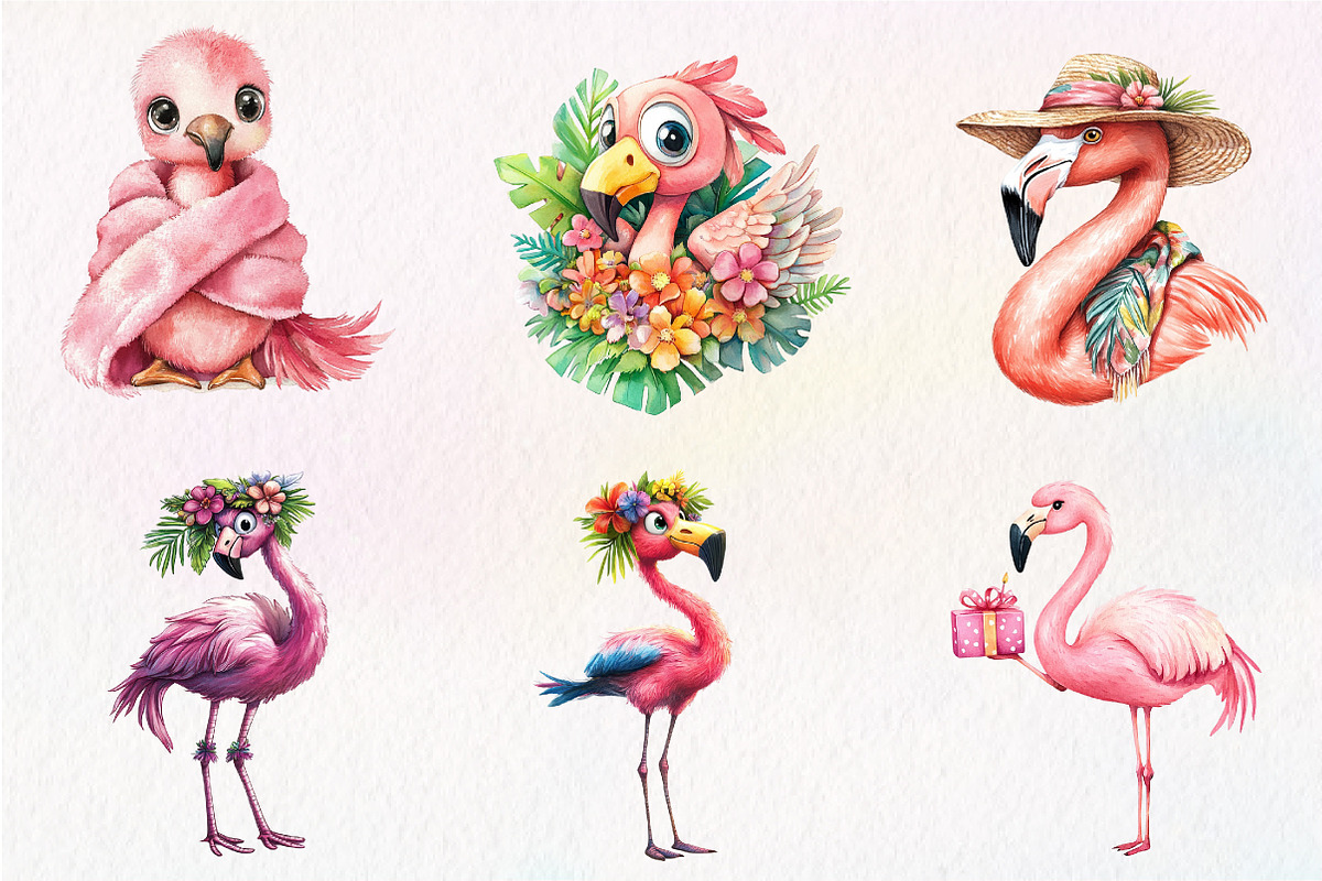Flamingo Watercolor Clipart, Exotic, an Illustration by CreationArt (Photo 5 of 5)