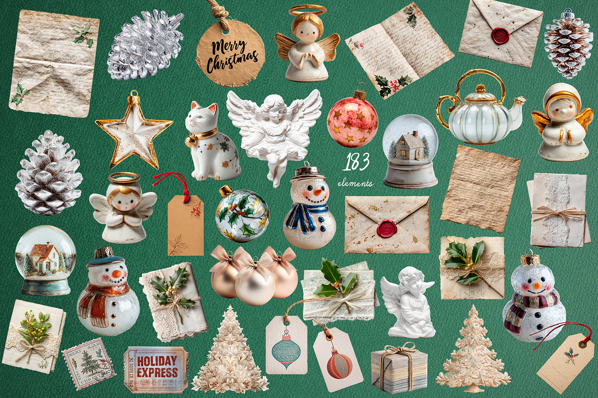 Vintage Christmas Collage Pack, an Object Graphic by Designwork