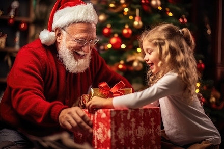 Little Girl Opening Christmas Presen, a Photo by Iftikhar Alam