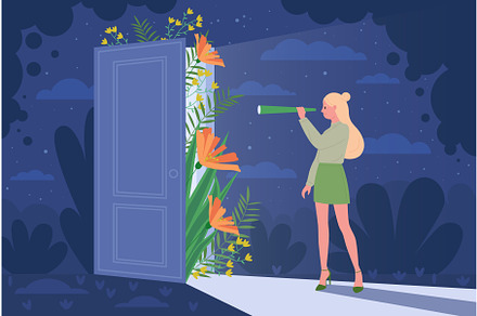 Look into unknown future ahead and, a Person Illustration by Flashvector