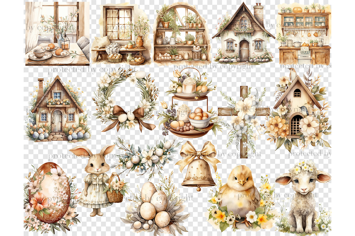 Rustic Easter Clipart Spring Clipart, an Animal Illustration by GlamArtZhanna (Photo 6 of 6)