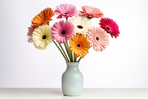 Bouquet of gerbera flower in vase on white background, a Nature Photo by AlyaAnd
