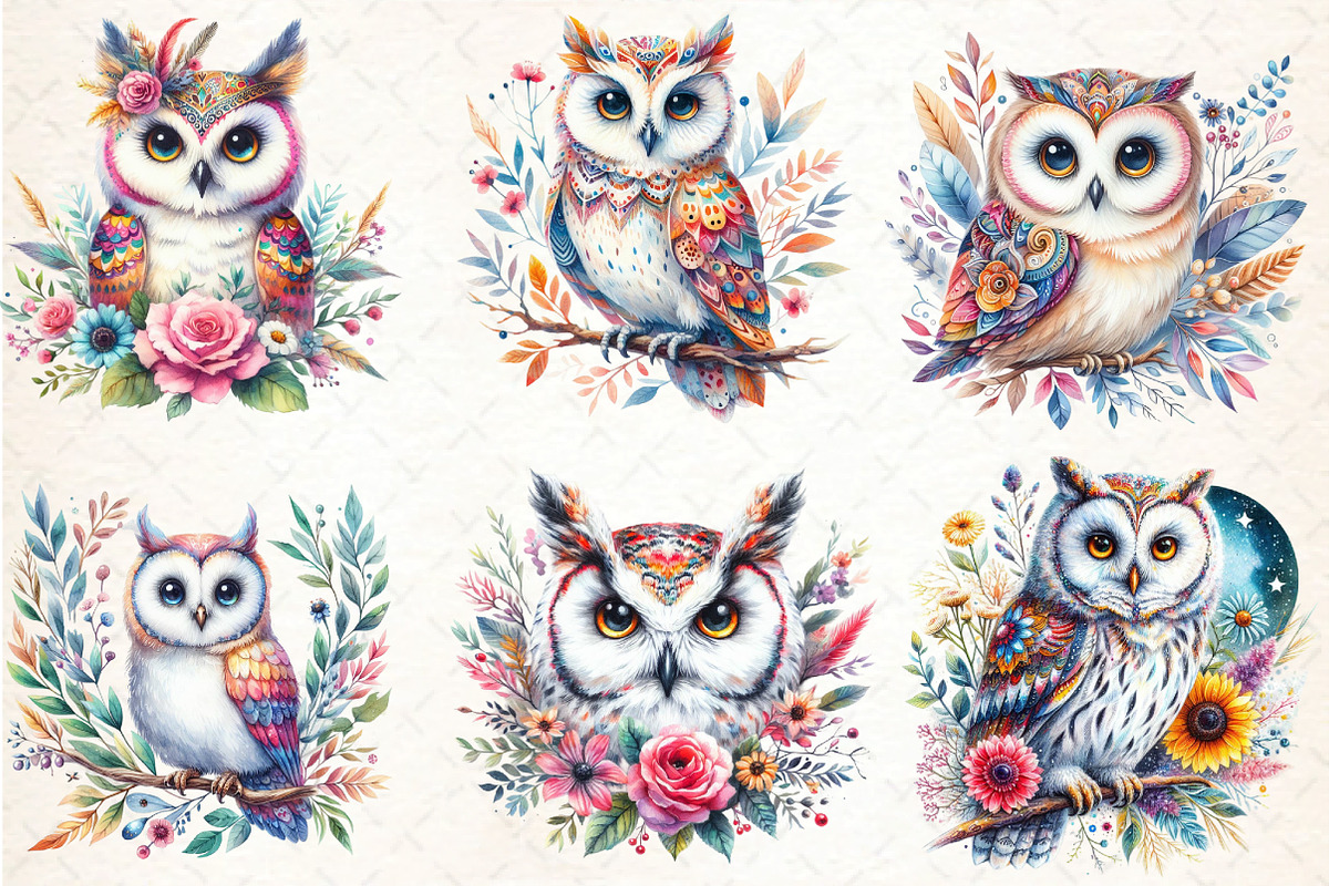 watercolor Bright Owl, an Illustration by DreamCafeArt (Photo 4 of 7)
