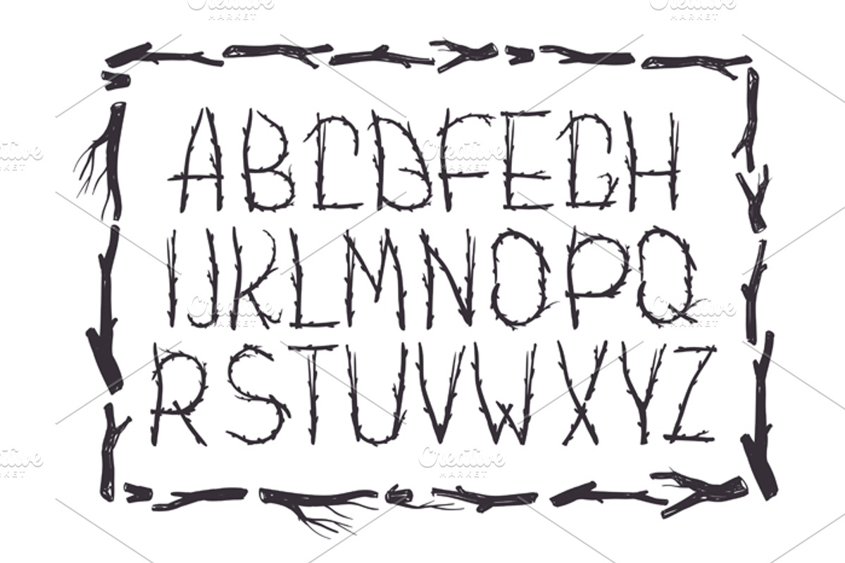 Chalk ECO font made of branches preview 2