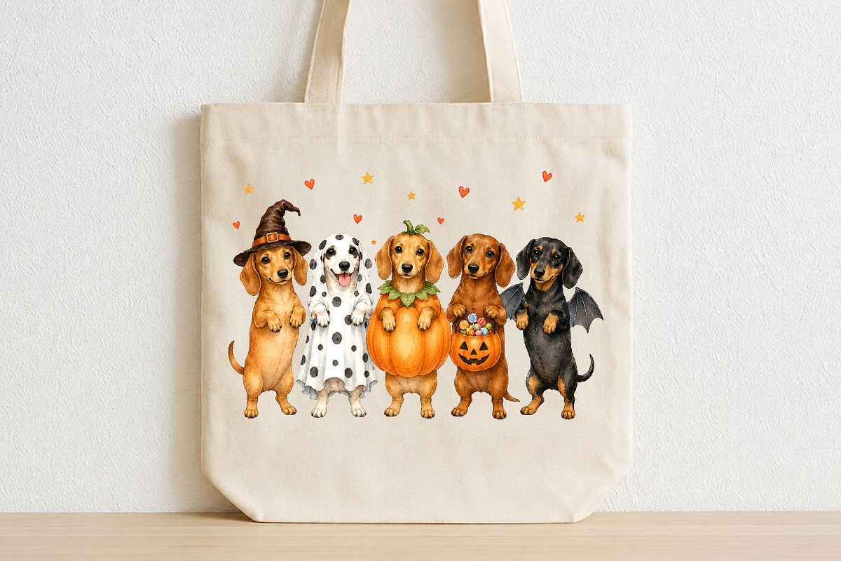 Halloween Dachshund Dog Ghost PNG, a Seasonal Illustration by CraftArtStudio (Photo 2 of 4)