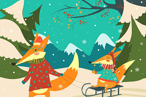 Couple Of Foxes Sledding